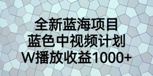 全新蓝海项目，蓝色中视频计划，1W播放量1000+-副业吧创业