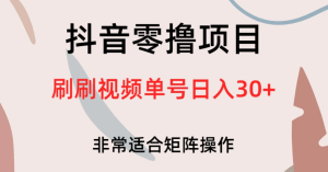 抖音零撸项目，刷刷视频单号日入30+-副业吧创业