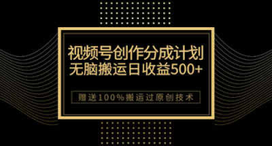 最新视频号创作分成计划，无脑搬运一天收益500+，100%搬运过原创技巧-副业吧创业