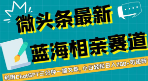 微头条最新蓝海相亲赛道，利用 ChatGPT 三分钟一篇文章，小白轻松日入 200+ 可矩阵！-副业吧创业