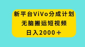 新平台 VIVO 短视频分钱计划，无脑搬运视频，日入 2000＋-副业吧创业