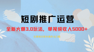 外面收费 1980 的短剧推广运营，可长期，正规起号，单作品收入 3000+-副业吧创业