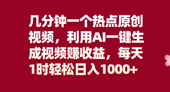 几分钟一个热点原创视频，利用AI一键生成视频赚收益，每天1时轻松日入1000+-副业吧创业