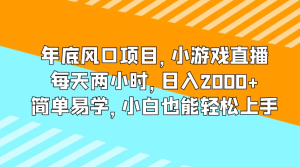 年底风口项目，小游戏直播，每天两小时，日入2000+，简单易学，小白也能轻松上手-副业吧创业