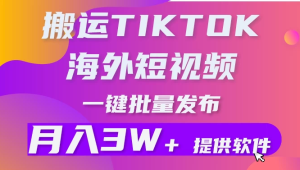 搬运海外短视频，多平台发布，月入3W+有手就行小白3分钟上手，0门槛-副业吧创业