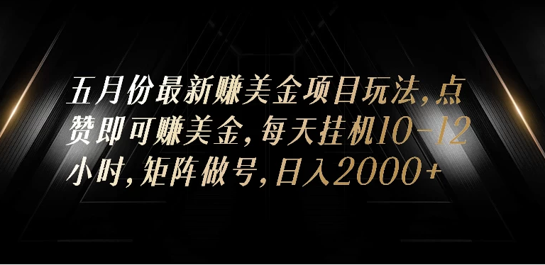 五月份最新赚美金项目玩法，点赞即可赚美金，矩阵做号，日入300+-副业吧创业