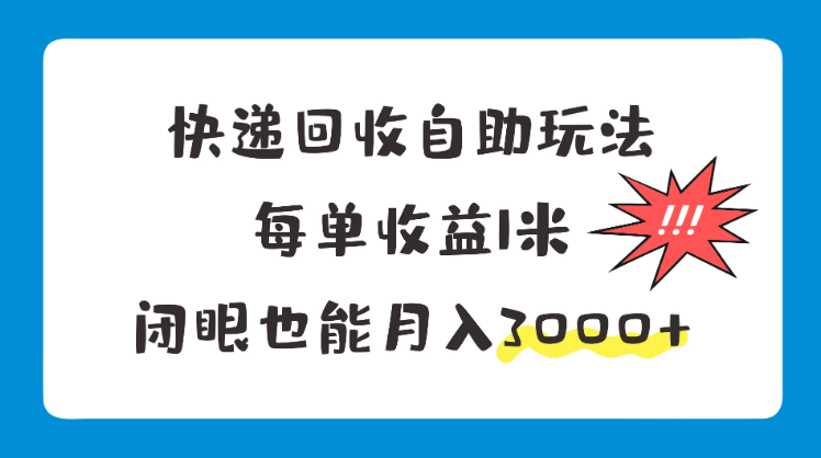 最新快递回收自助玩法，每单收益1米，闭眼也能月入3000+-副业吧创业