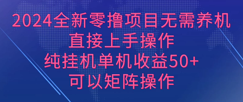 2024全新零撸项目，无需养机，直接上手操作纯挂机单机收益50+，可以矩阵操作-副业吧创业