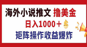 最新海外小说推文撸美金，日入1000＋ 蓝海市场，矩阵放大收益爆炸-副业吧创业